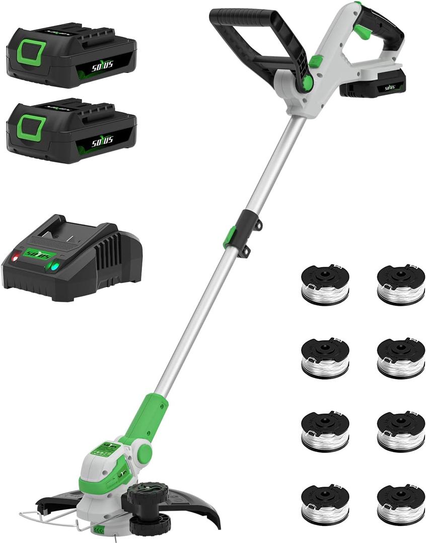 SOYUS Weed Wacker Battery Powered 12 Inch Electric Weed Wacker 20v Cordless String Trimmer, 2 Pcs 2.0Ah Battery Weed Trimmer Edger, Lightweight Grass Trimmer with 8 Pcs Replacement Spools
