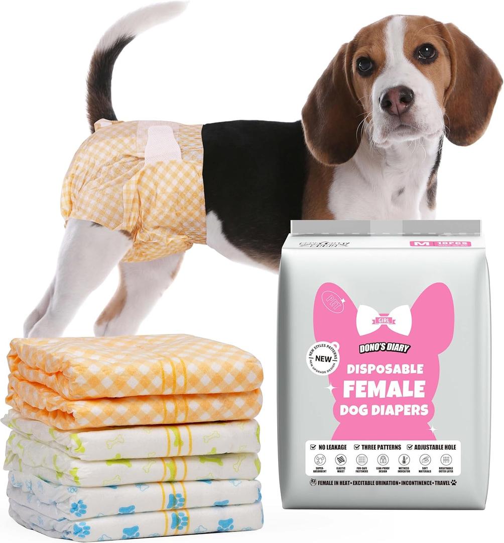 Dono Dog and Cat Diapers Female-60PCS, Disposable Female Dog Period Diaper for Heat with Wetness Indicator, Super Absorbent Doggie Puppy Diapers Female for XXS,Small Medium Large Dogs (Medium(11-17 inch))