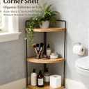 Corner Bathroom Countertop Organizer, 3-Tier Corner Shelf for Vanity & Bathroom Counter, Rustic Wood Standing Rack for Cosmetics & Skincare, Space Saving Storage for Toiletries, Sturdy Metal, Natural