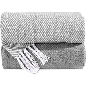 Cotton Throw Blankets  Set of 2  50"x60"  Striped with Fringe  Soft Lightweight Rustic Ottoman & Chair Throws  Decorative Boho Couch Blanket  Indoor Outdoor Picnic Throw (Diamond Grey)