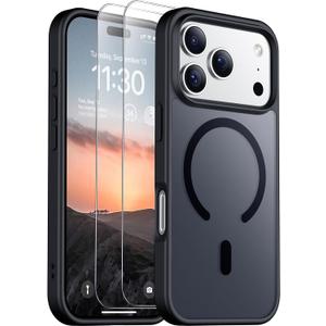 2 x SPIDERCASE for iPhone 17 Pro Max Case, Magnetic Translucent Matte Case with 2PCS Tempered Glass Screen Protector Slim Phone Case for iPhone 17 Pro Max 6.9'', Black