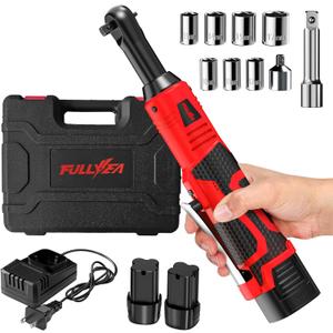 Cordless Electric Ratchet Wrench Set, 40 Ft-lbs, 550 RPM Power Ratchet,16.8V electric ratchet 3/8" drive with Variable Speed, 1/4" Adapter, LED Light, 2 * 2.0Ah Batteries and Fast Charger