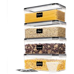 Vtopmart Airtight Food Storage Containers with Lids 4PCS Set 3.2L, Plastic Spaghetti Canisters for Pasta organizer, BPA Free Air Tight Kitchen Pantry Organization, 10.8 inches x 4.6 inches
