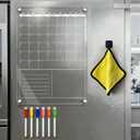 Acrylic Magnetic Dry Erase Calendar for Fridge Clear Vertical Monthly Whiteboard Planner Erasable Planning Board White 16" x 12" w/ 6 Color Wet Erase Marker