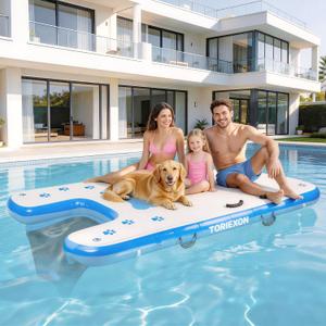 96" x 60" Inflatable Floating Dock & Dog Boat Ramp Heavy Duty | Upgraded 700 LBS Load Capacity, 8in Thickened Pool Ramp, Non-slip & Puncture-Resistant Surface, for Pools, Lakes, Beaches