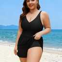 Plus Size Swim Romper Women One Piece Swimsuit Tummy Control Bathing Suit with Shorts Modest Full Coverage Swimwear (Black, M)