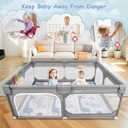 JINXIA Baby Playpen with Mat 75"*59", Large Play Pen for Babies and Toddlers with Soft Breathable Mesh, Climb-Proof Anti-Fall Baby Playpen, Sturdy Safety Play Yard for Indoor Outdoor Fun, Grey