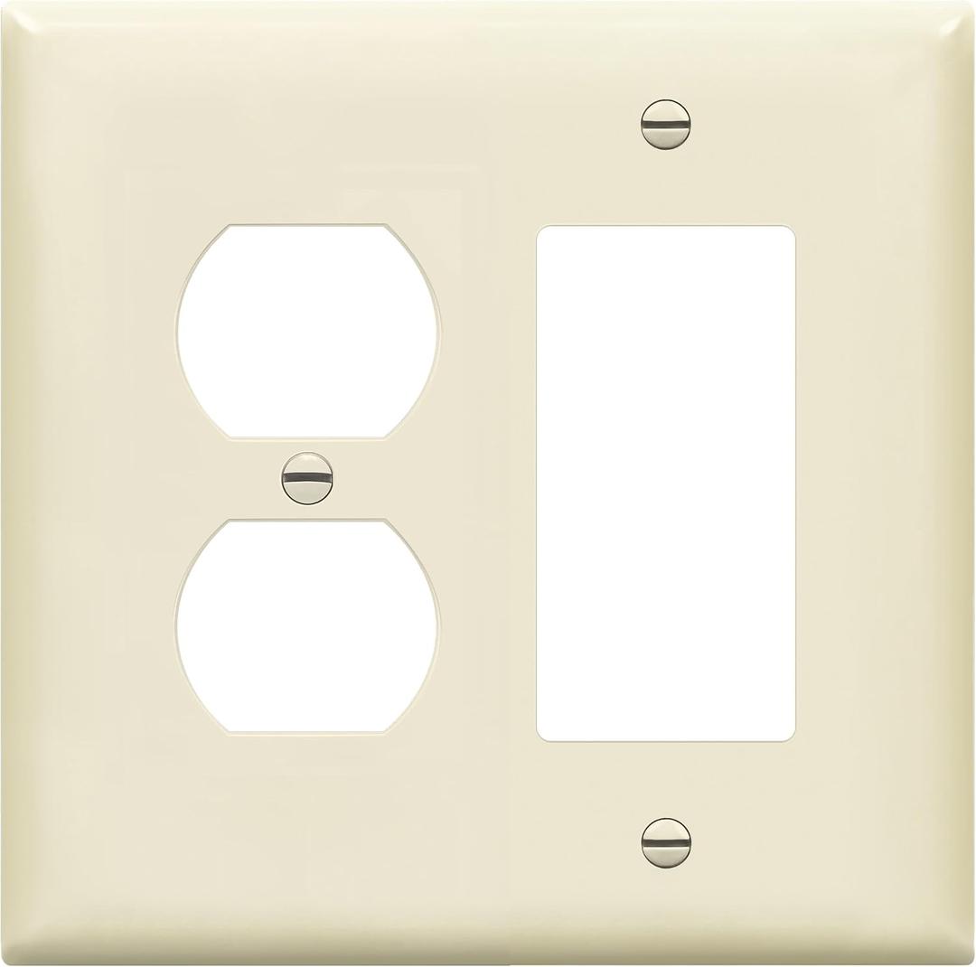 ENERLITES Combination Duplex Receptacle Outlet/Decorator Switch Wall Plate, Mid-Size 2-Gang 4.88" x 4.92", Polycarbonate Thermoplastic, 882131M-LA, Light Almond