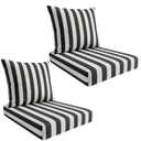 Outdoor Deep Seat Cushion Set, Weatherproof and Fade-Resistant Patio Chair Cushions, 24x24x4 in, 2-Piece Set, with Non-Slip and Outdoor Cushions, Suitable Chairs and loveseats (Black White Stripes)