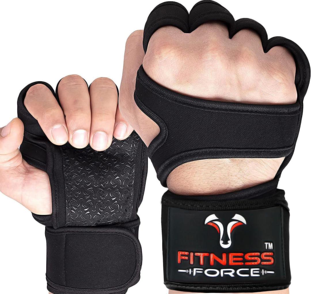 FITNESS FORCE Ventilated Gym Gloves for Men with Built-in Wrist Support for Workouts Weightlifting Gloves Workout Gloves for Women Exercise Fitness Gloves Perfect for Powerlifting, Cross Training (Medium, Black)