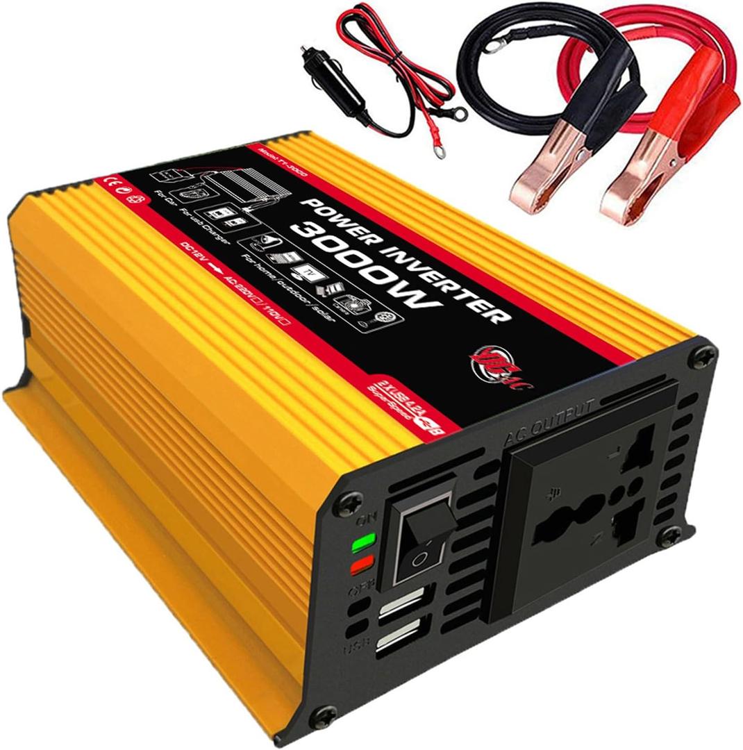 3000 Watt Inverter, Car Power Cigarette Lighter Inverter, Auto Dual USB Fast Charge with Modified SineWave Output and US Plug Adapter for Cigarette Lighter Socket