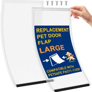 2 Pack Large Dog Door Replacement Flaps and 1 Metal Bracket with Screws, Compatible with Petsafe Freedom Doggie Doors, PAC11-11039 10 1/8" X 16 7/8" Magnetic Closure,Flexible (Frosted Transparent)