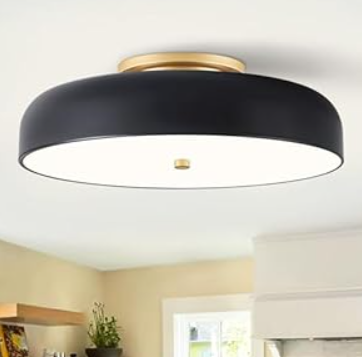 ONESMING Dimmable LED Ceiling Light Fixture, 2700K6000K 5CCT Modern MidCentury Semi Flush Mount Ceiling Light, Black Close to Ceiling Lamp for Bedroom, Living Room, Kitchen, Laundry Room, 15.7in
