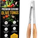 Boxiki Kitchen Tongs for Cooking with Wooden Tips - Wooden Tongs Ideal for BBQ, Salad, Toaster, Bread & Pickles - Made of Natural Olive Wood, Size 12 Inch