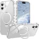 STERKER Compatible with iPhone 16 Plus case with Stand Magnetic Ring Holder [Compatible with MagSafe][Military-Grade Drop Protection] Slim Back Cover with Good Grip Curly Wave Edge, Clear