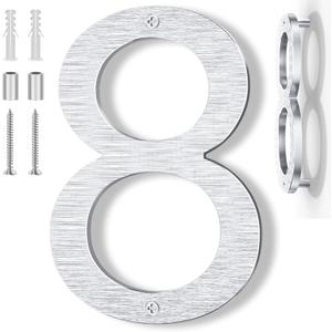 8 Inch Large Metal House Number for Outside, Modern Floating Home Address Numbers, Aluminum Silver Anti-Rust numbers for house for Garden Front Door Garage Apartment Signage,911 Visibility Signage (8)