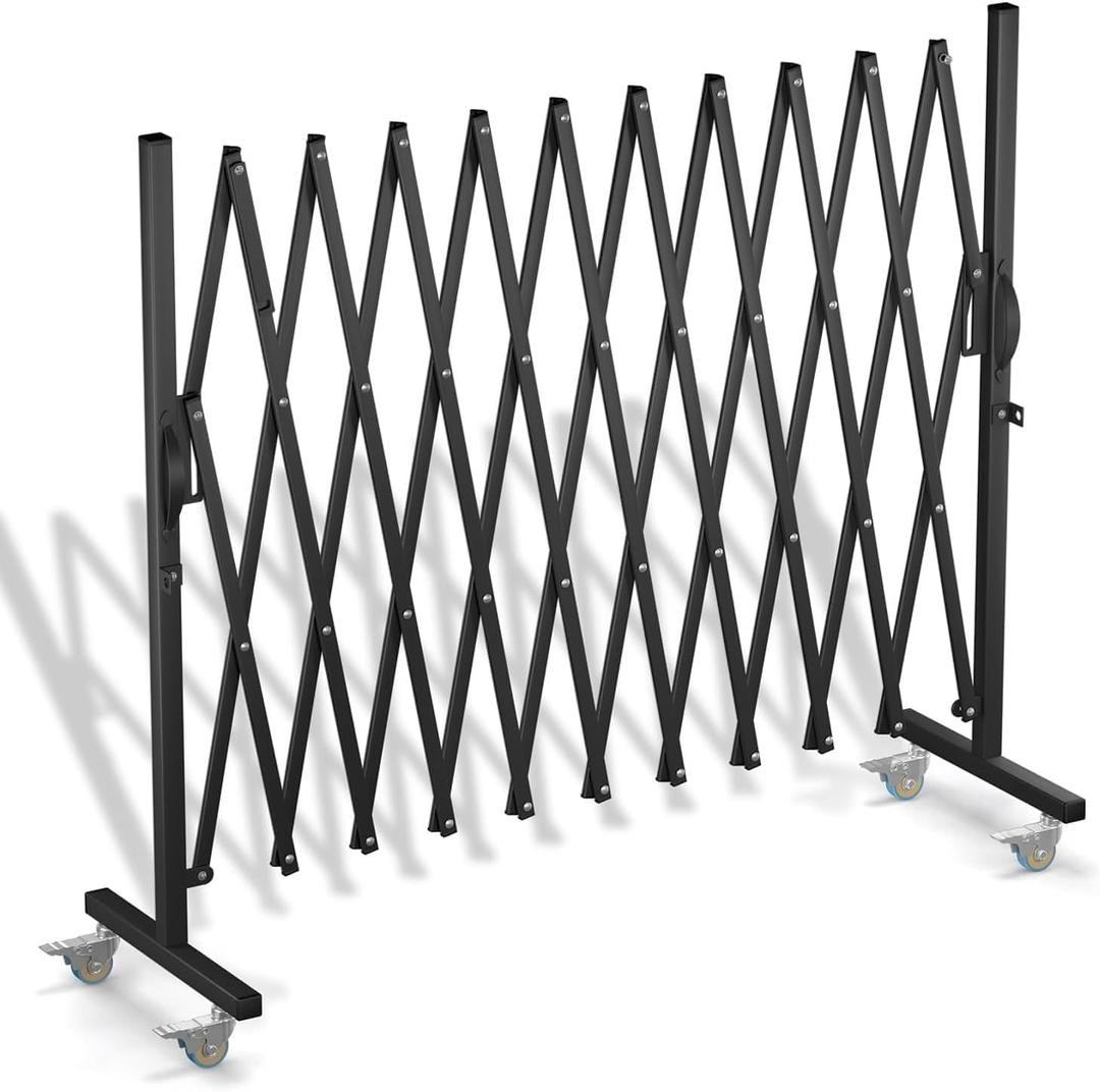 Expandable Barricade Gate,129 Safety Metal Dog Gate with Casters, Accordion Garden Yard Indoor Outdoor Retractable Fence Folding Security Dog Gates Wall Mount, Black
