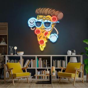 AMANYMXOK Neon Sign Cool Cartoon Pizza Custom Led Neon Signs for Wall Decor Personalized Light Up Signs Gifts for Her Home Bedroom Decoration,Size:50 * 42cm (Blue- red)