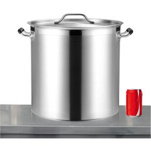 CURTA 50 Quart Large Stock Pot with Lid, NSF Listed, Induction Ready, 3-Ply Clad Base, 18/8 Stainless Steel Cooking Pot, Commercial Cookware for Soup, Stew & Sauce, Riveted Silicone Handle