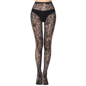 Buauty Fishnet Tights Patterned Fish Net Stockings Floral High Waist Pantyhose Black Lace Thigh High Stocking Party Halloween (One Size, Black Skull-small)