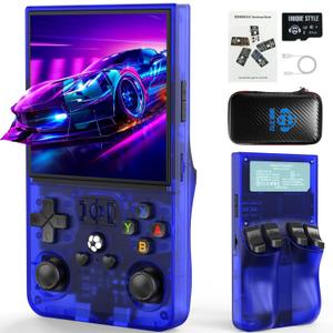 R36MAX Retro Handheld Game Console, 4.0 Inch IPS HD Screen Portable Retro Gaming Console, 1.5GHz CPU Support 30+ Emulator Console Video Game Console, 4000mAh Battery (64GB Blue)