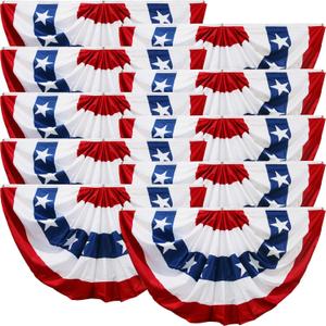American Flag Bunting for Outside,4th of July Flags Outdoor, USA Pleated Fan Flag 1.5x3 FT, Patriotic Decor Bunting Banner, Fourth of July Yard Decorations, Red White and Blue Decor for Outside (10 Pack)