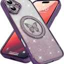 BITOBE Designed for iPhone 16 Case, Cute Butterfly Slim Plating Glitter Rhinestones Cover X 2pcs Screen Protectors for Women Girls Protective Camera Protection Bumper 6.1" Purple