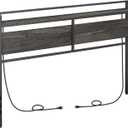 HOOBRO King Size Headboard, Headboard with 2 Outlets and 4 USB Ports, Adjustable Height, Storage Rack, Sturdy and Stable, Easy Assembly, Charcoal Gray and Black