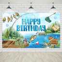 Avezano Gone Fishing Happy Birthday Banner 6 x 3.6 ft Fishing Birthday Party Decorations for Kids Men Fisherman Photo Booth Supplies