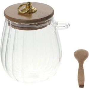 21oz Glass Container with Bamboo Lid and Spoon,Glass Bowl Glass Jar for Sugar Coffee Bar Accessories(C), Transparent