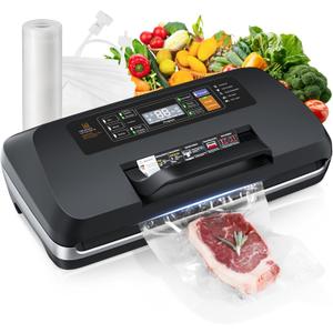95kpa Vacuum Sealer Machine,Commercial Fully Automatic Food Sealer,10-in-1 Functions & Powerful Sealing System with Double Heat Seal,Easy-Lock Handle,Built-in Cutter,1 Bag Rolls and 10 Pre-cut Bags