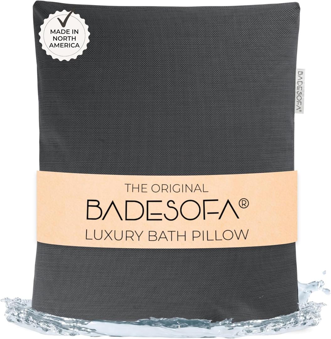 BADESOFA® Luxury Bathtub Pillow L - Large Bath Pillow for Therapeutic Neck and Back Support Quick-Drying - Full Body Bath Tub Cushion - Luxury Spa Cushion in Charcoal