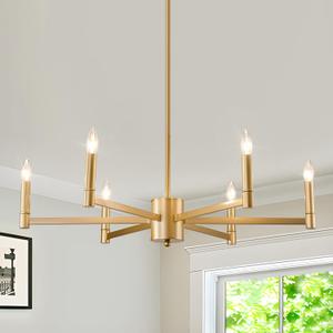 ASGYISA 6-Light Gold Candle Chandeliers Modern Farmhouse Ceiling Light Fixture Industrial Lighting for Dining Room Living Room Bedroom Kitchen Island Foyer, 35.43 inches