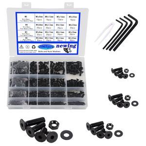 newlng M2 M3 M4 M5 Socket Head Screws Set Carbon Steel Black Flat Head Hexagon Bolts and Nuts Washers Set 1065pcs Countersunk Head Screw & Bolt Assortment Sets with Spanner for Home Industrial