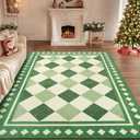 Christmas Washable Area Rugs 5x7Ft, Green Trellis Living Room Rugs Non Slip, Soft Low Pile Checkered Bedroom Kids Nursery Floor Carpets for Dining Room Playroom Farmhouse