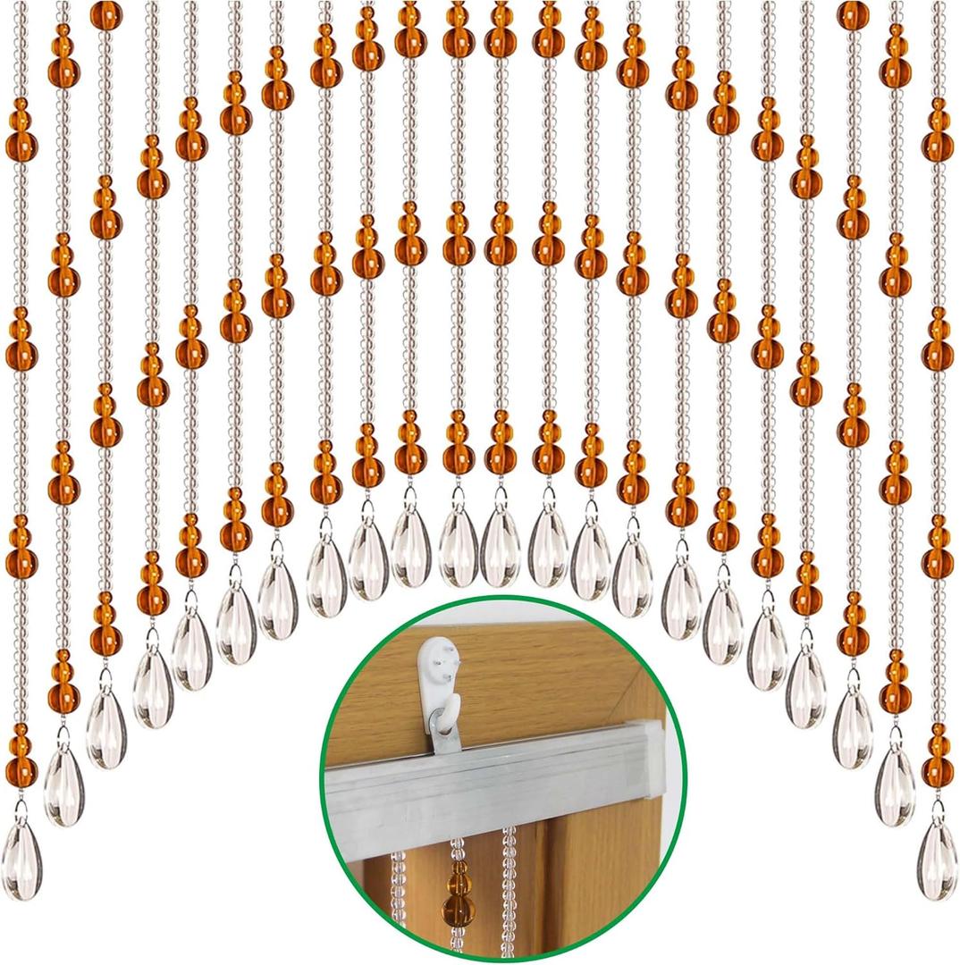 Assembled Crystal Beaded Door Curtain, Door String Beads Curtains for Doorways Hippie Window Closet Door Way Bead Hangings Curtain (Yellow, 25 Strings)