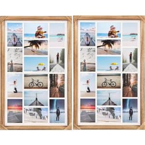 27x17 Inch Large Wood Collage Picture Frames Set of 2,14 Opening 4x6 Multiple Picture Frame with Mat,Display Photos(Carbonized Brown)