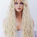 Long Blonde Wig for Women Vintage Water Wavy Gold Wig with bangs Synthetic Retro Wig for Halloween,Daily Use