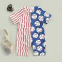 Toddler Baby Boy Summer Swimsuit Baseball Zipper Rash Guard Swimwear Short Sleeve Crewneck Bathing Suit Sunsuit (18-24 Months, Blue)