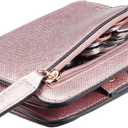 Toughergun Womens Small Slim Leather Wallet with RFID Protection, Compact Bifold Mini Purse with Clear ID Window (SL Rose gold)