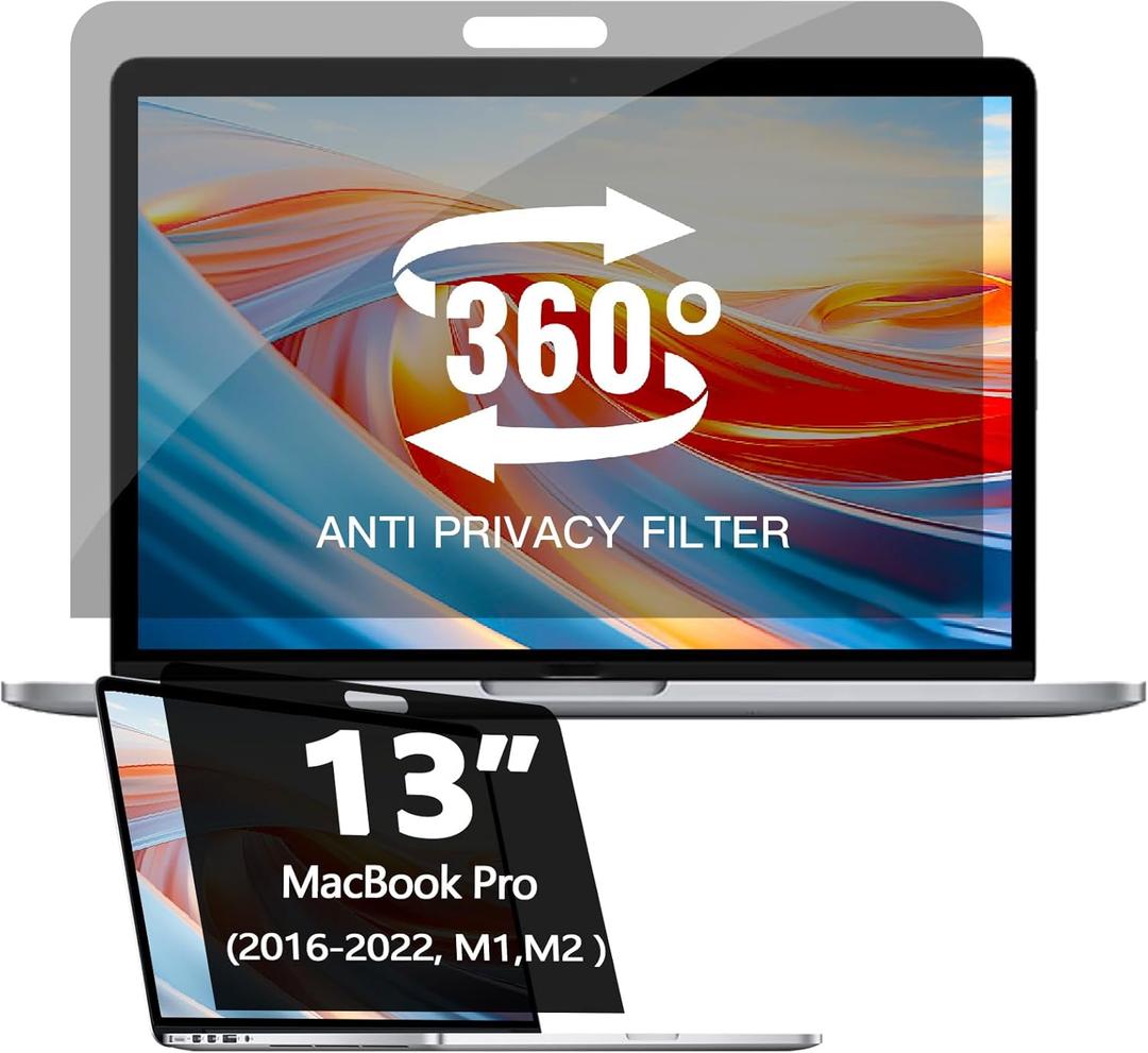 360 Privacy Screen Protector Compatible for MacBook Air 13 Inch (2018-2021, M1), Privacy Screen Filter for MacBook pro 13 inch (2016-2022,M1, M2), Anti-Spy/Anti Fingerprint/Anti Blue Light/Anti Glare