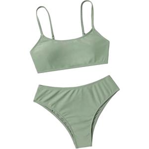 Girl's 2 Piece Swimsuits Solid Spaghetti Strap Bikini Top Bottom Bathing Suits for Teen Girls Swimming Suit Swimwear 10-11