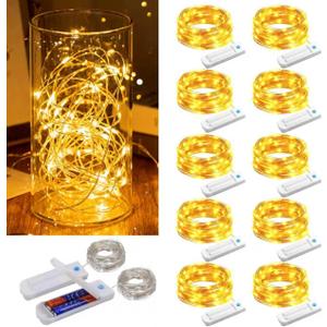 ZNYCYE 10 Pack Fairy Lights with Timer,10ft 30 LED String Lights 8 Modes Fairy Lights Battery Operated Waterproof for DIY Wedding Party Bedroom Mason Jars Christmas Decorations (Warm White)