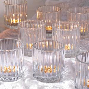 Glass Large Votive Candle Holder Set of 8, Tea Lights Candle Holders for Wedding Table Centerpieces, Boho Decor, Home Dinner Birthday Party Decor, Bridal Shower and Holiday Decorations (Clear)