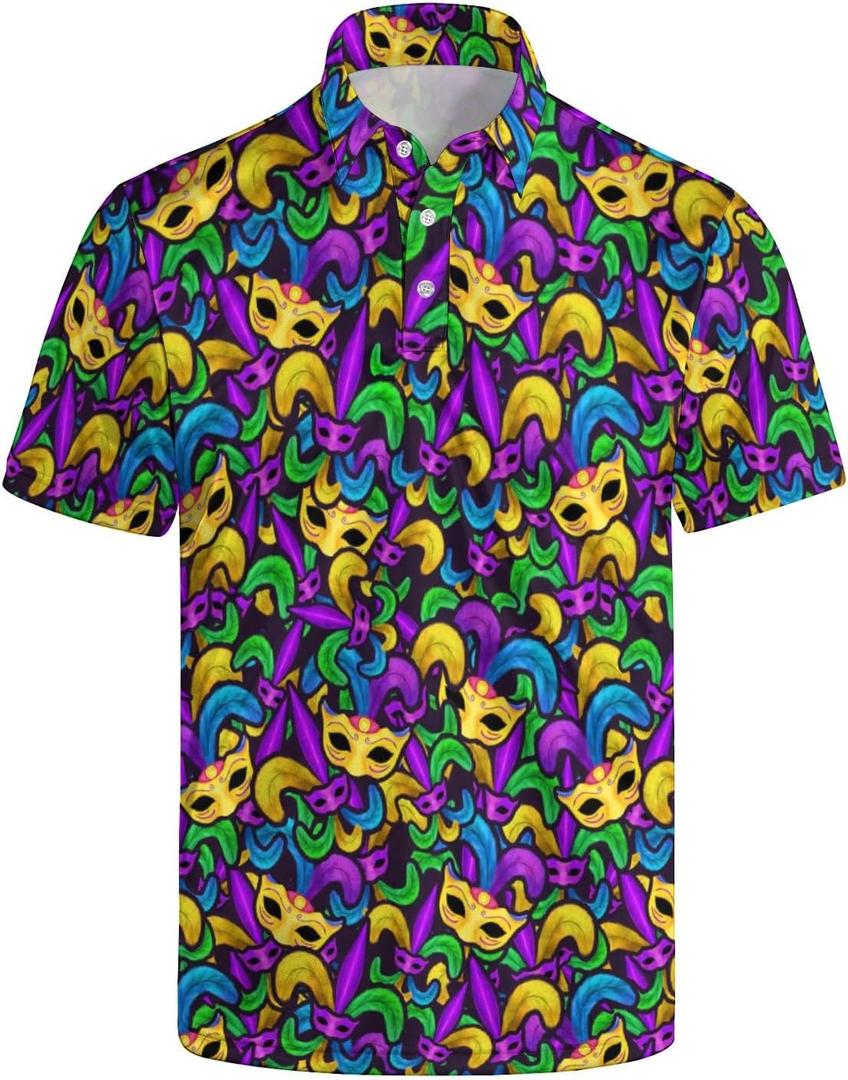 Golf Shirts for Men Funny Polo Short Sleeve Performance Moisture Wicking Quick Dry Mens Hawaiian Polo Shirt (Purple, M)