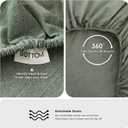 MooMee Fitted Bottom Sheet Only 100% Washed Cotton Linen Like Textured Breathable Durable Soft Comfy Deep Pocket Fits Mattress up to 17" (Heathered Green, King)