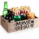 Movie Night Supplies Snack Trays with Handles Reusable Wooden Movie Gift Basket for Theater Popcorn Bucket Bowl Box Container Family Room Decor(Rustic Wood)