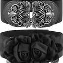 Chuangdi 4 Pieces Women Vintage Wide Waist Belt Black Belt for Dress Elastic Stretch Retro Waistband for Jeans Pants (Black)