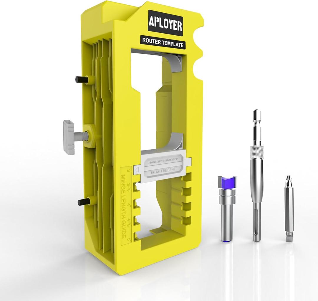 Door Hinge Jig, Door Hinge Router Template, Adjustable Door Mortise Jig for 3" to 5" Hinges - Compatible with Square and Radius Corners 1/4" & 5/8" (Yellow)