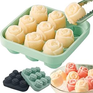 Ice Cube Tray Silicone 3D Rose Ice Mold, Ice Cube Molds for Freezer with Lid and Funnel, Easy Release Silicone Mold 9 Rose Flower Shaped Ice Cubes, Suitable for Whiskey Cocktails and Fruit Drinks, 3 Pack
